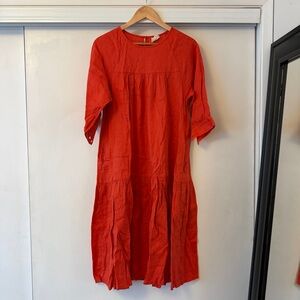 Beaton Linen Coral Midi Dress
